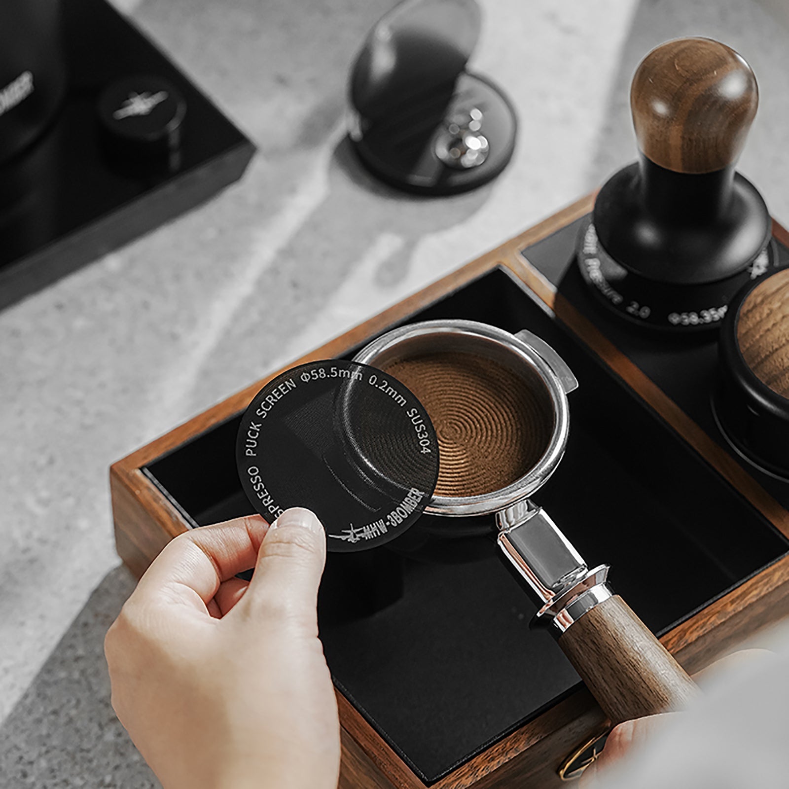 3 Bomber – puck screen 58.5mm – espresso tool for precision brewing – أدوات باريستا اسبريسو – available in Kuwait