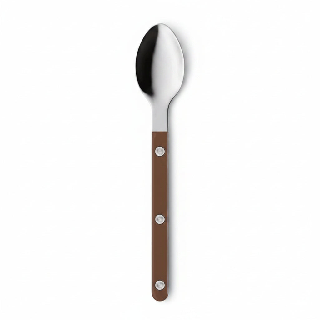Spoon with a brown handle on a white background