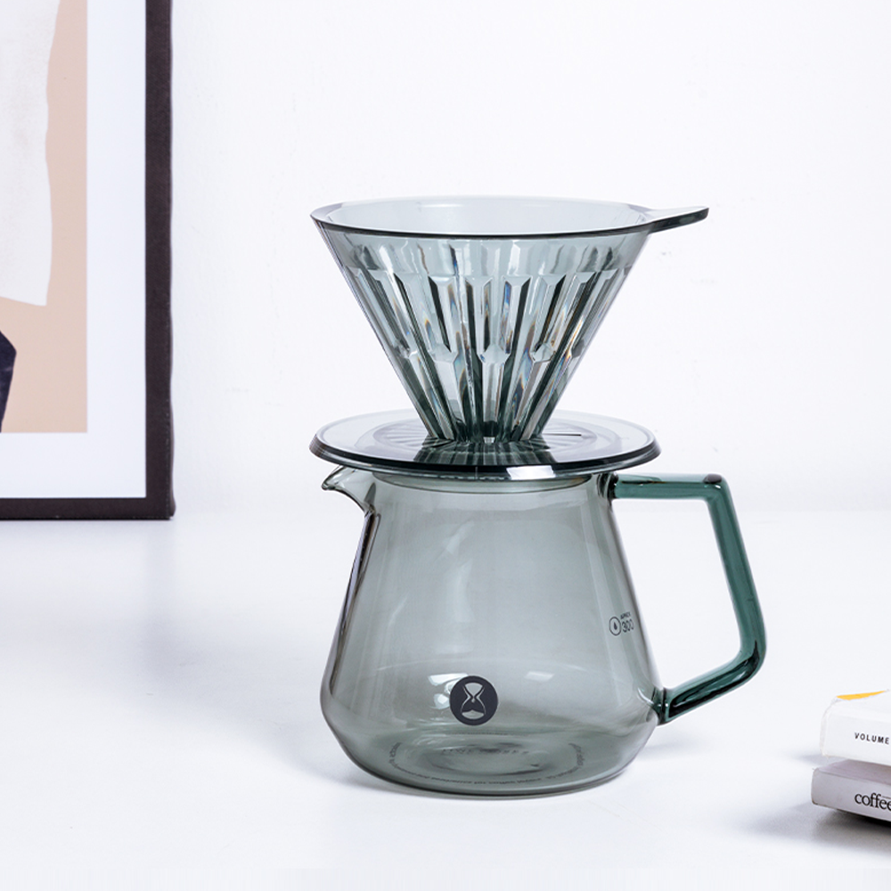 Coffee server on a wooden counter in a home setup