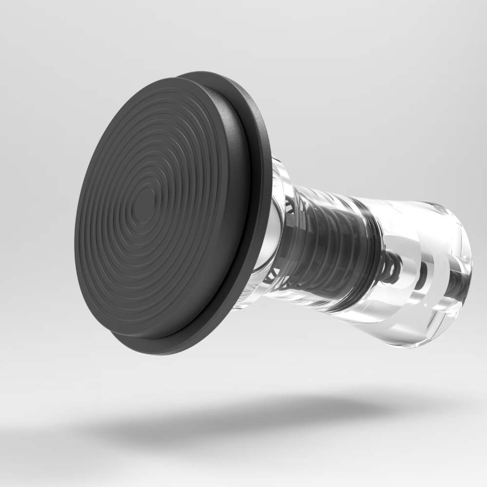Transparent-handle tamper shown from the side