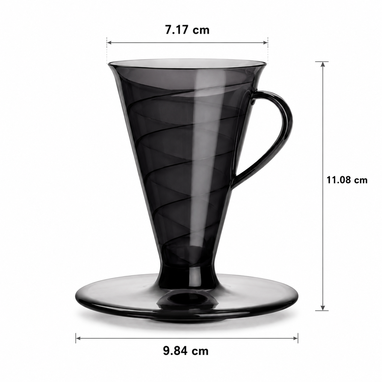 V30 Spiral pour-over dripper in Black, front view