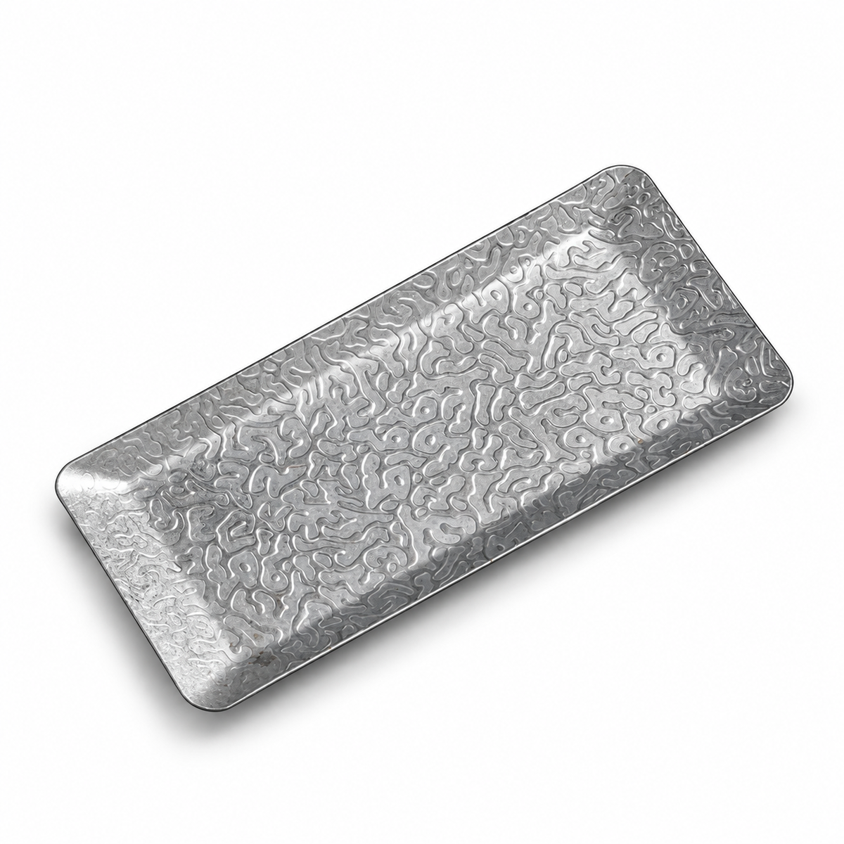 Textured Pattern Metal Tray 17.5 × 8cm — embossed rectangular serving tray with distressed silver finish