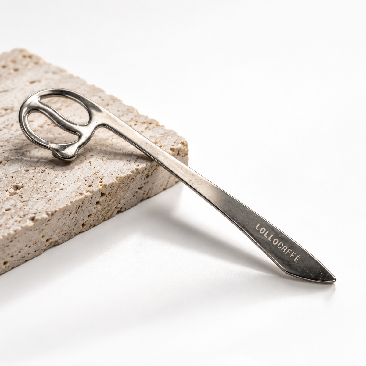Lollo Caffè espresso spoon — script logo detail on the handle
