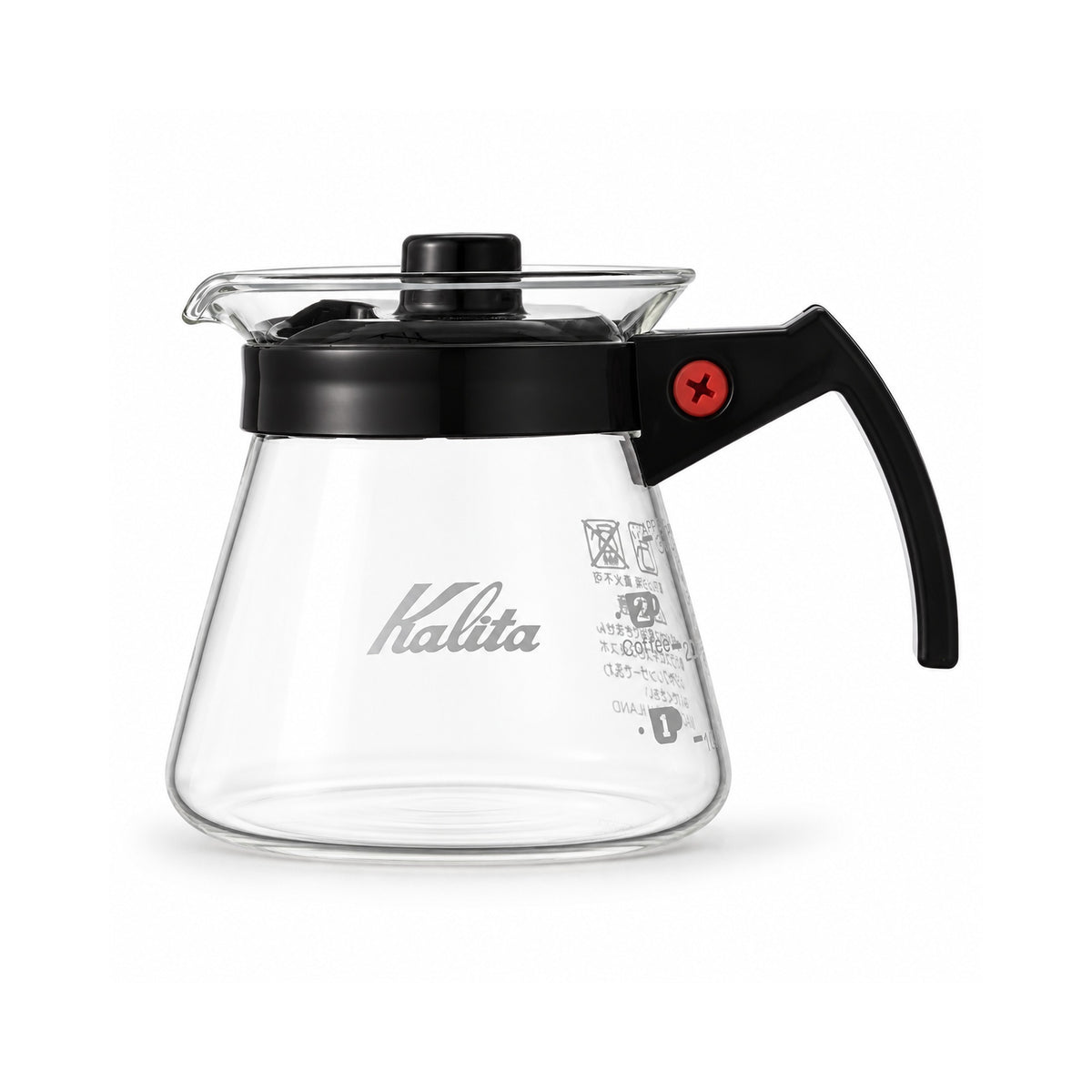 Kalita Glass Coffee Server with clear measurement markings, available in 300ml and 500ml