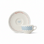 La Marzocco × Frescobol Carioca espresso cup with wave pattern and saucer