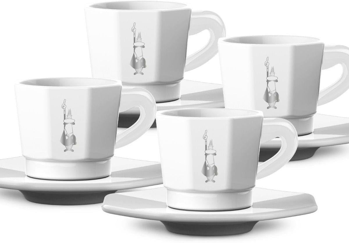 Bialetti Octagonal Espresso Cup 75ml, White & Silver