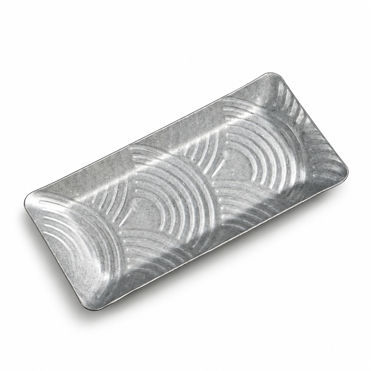 Embossed Wave Metal Tray 14.5 × 7cm — rectangular serving tray with wave relief and rustic silver finish