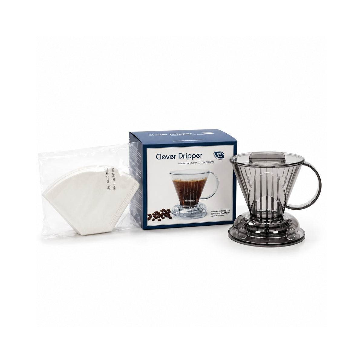 Clever Dripper Small 300ml in Transparent Grey — full-immersion brewer with shut-off valve