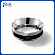 Bincoo polished steel magnetic dosing funnel 58mm on a portafilter catching ground coffee