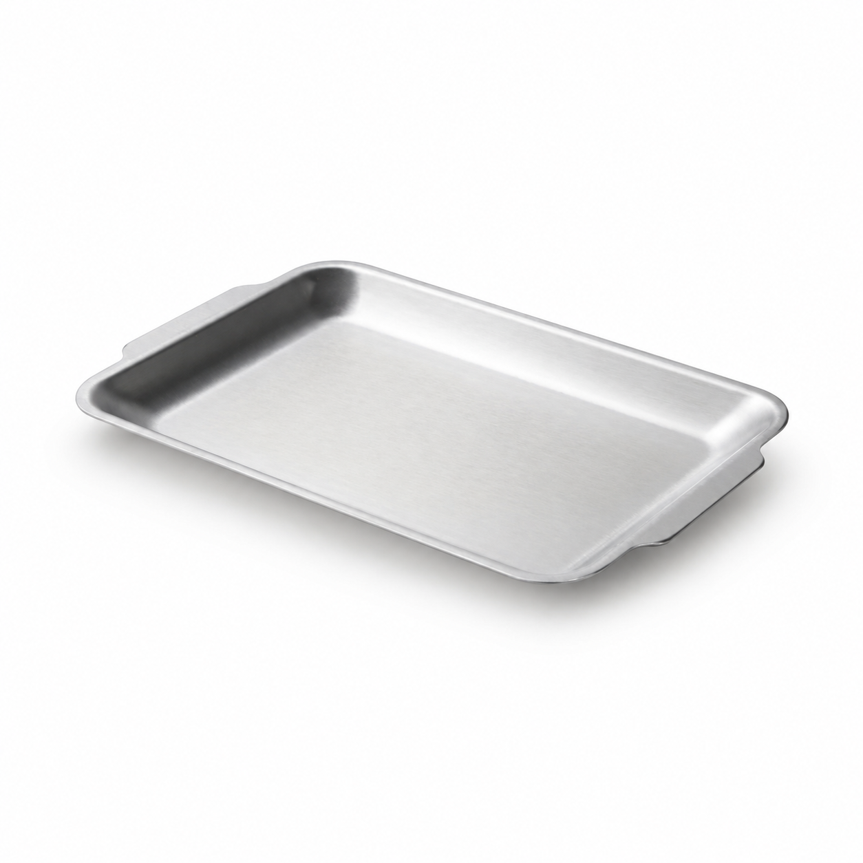 Rectangular stainless steel serving tray, 22x14cm, top view