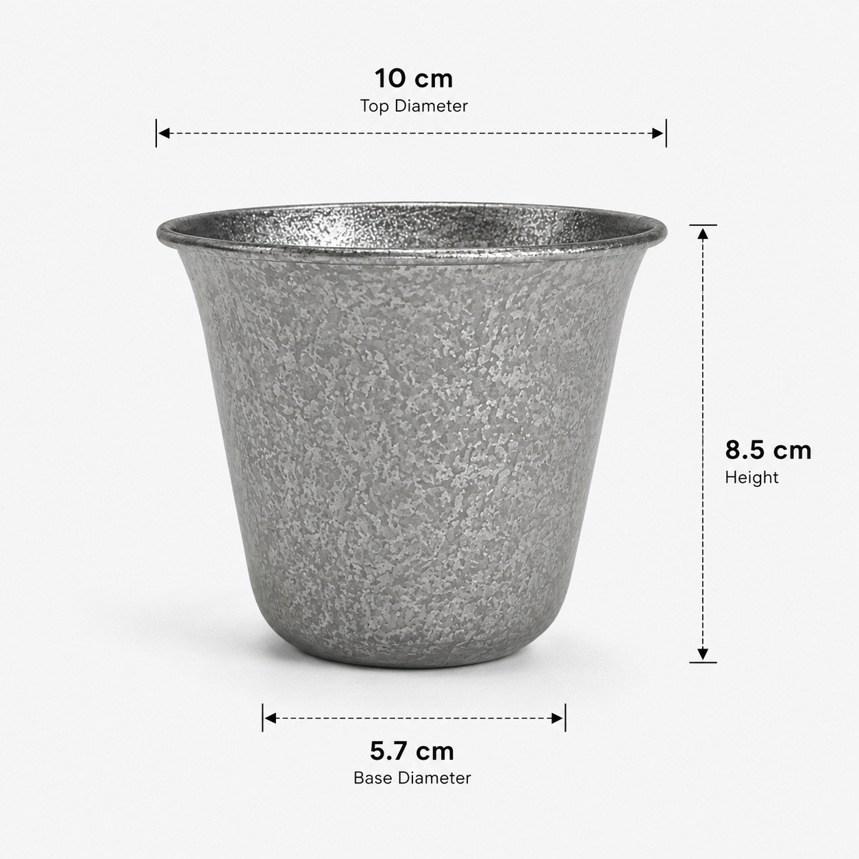 Galvanized metal coffee cup filled with coffee