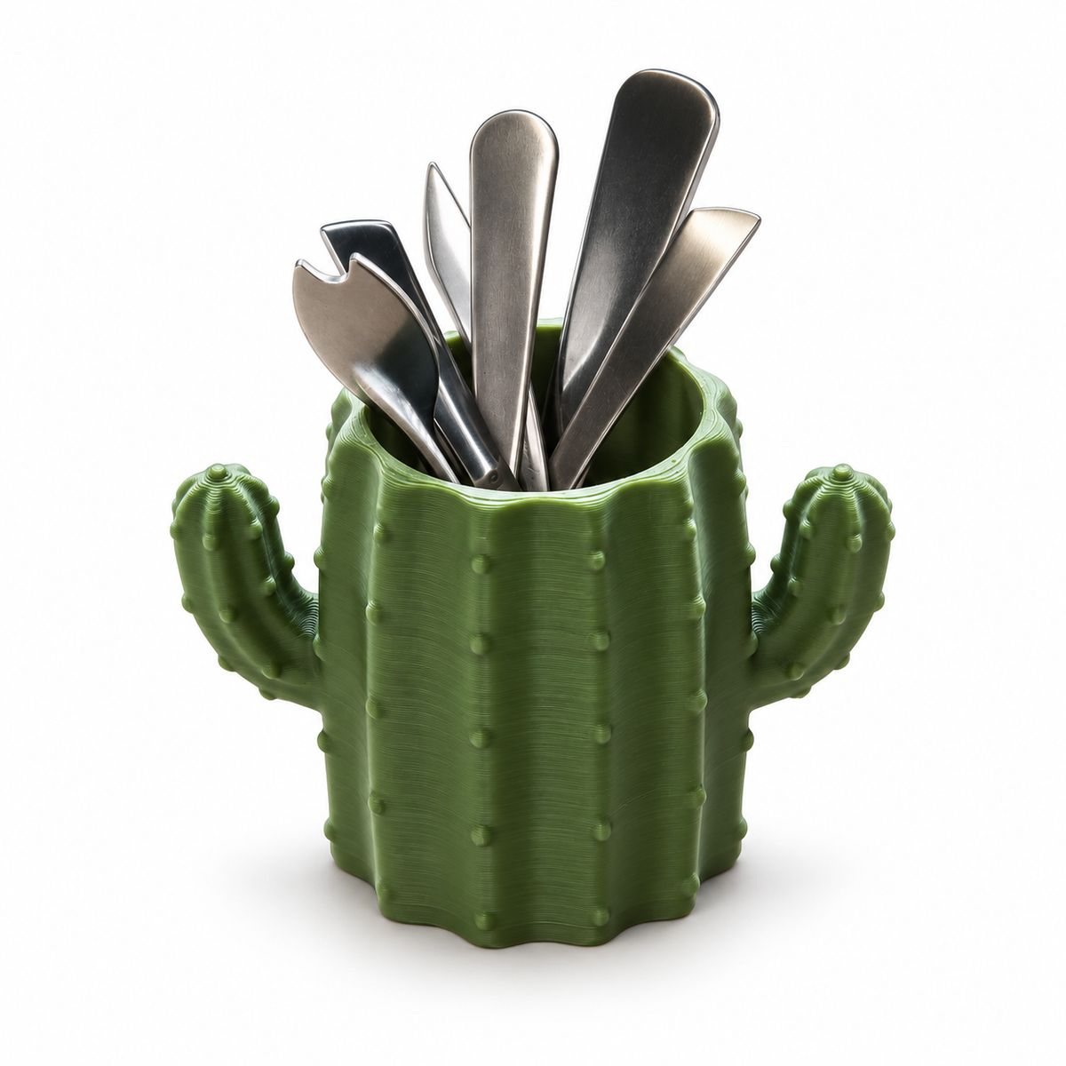Cactus-shaped 3D-printed spoon holder for spoons and coffee tools