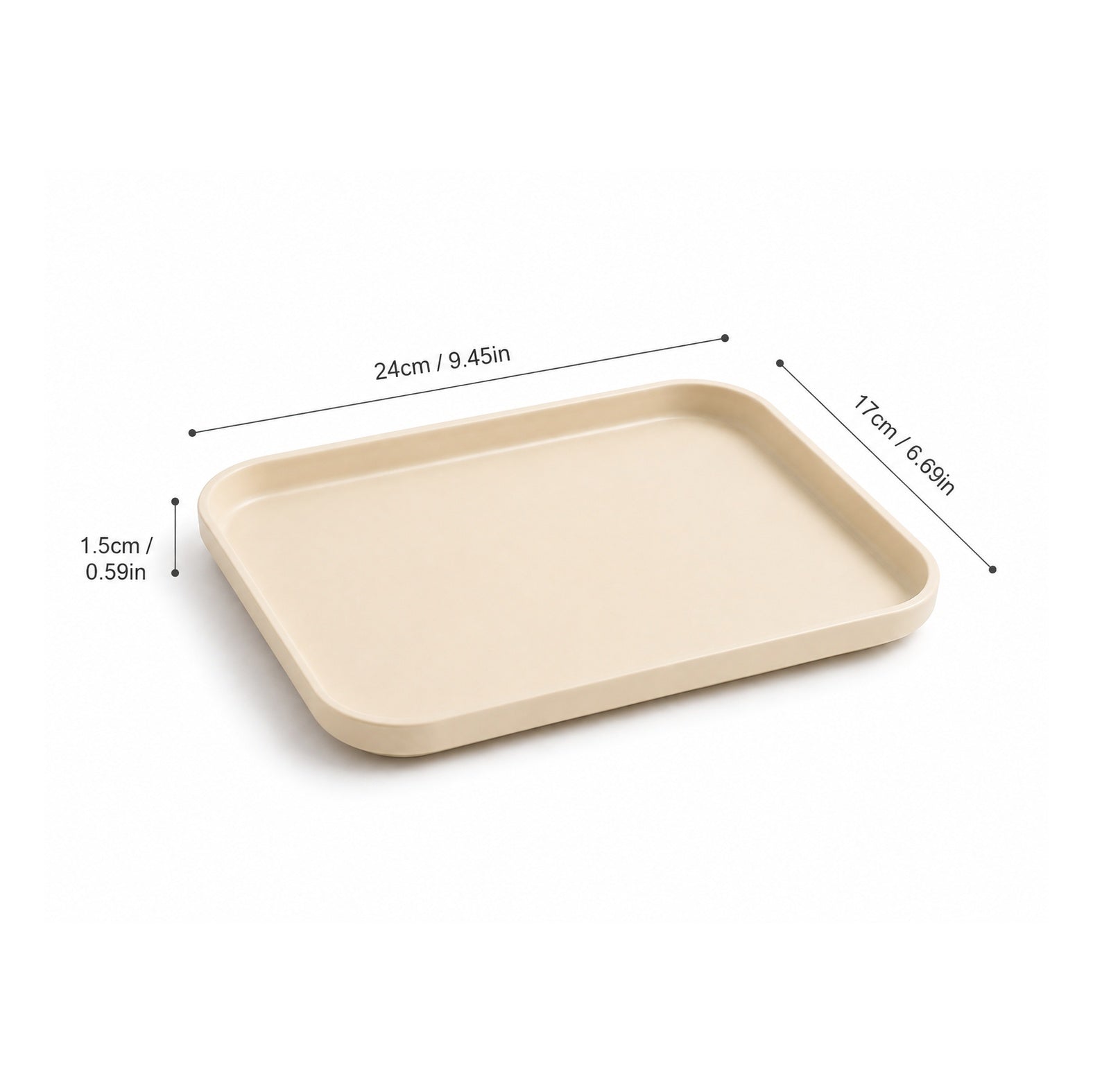 Matte beige serving tray, angled view