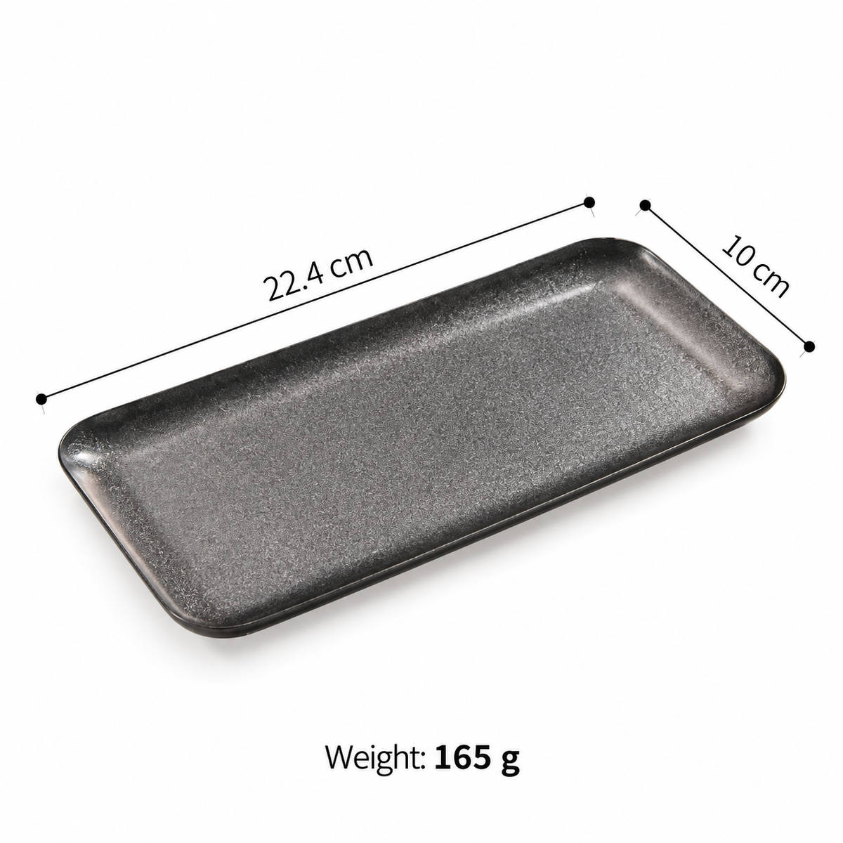 Matte Silver Steel Tray 22 × 10cm — 304 stainless steel serving tray with matte textured finish