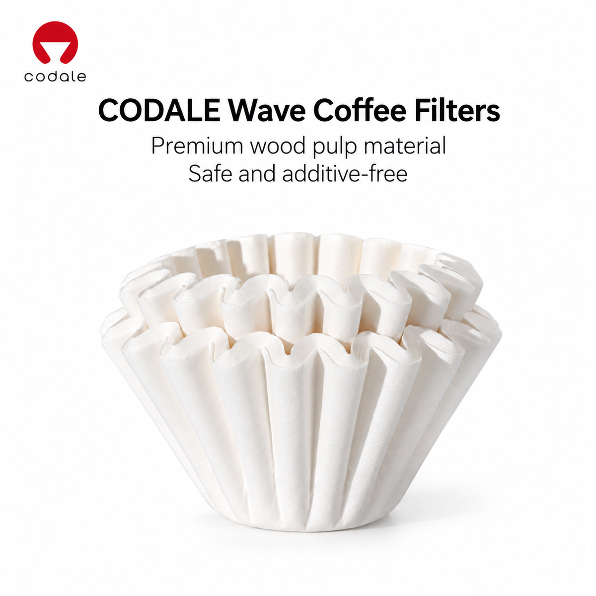 Codale Wave Paper Filter 155 — pleated filters for 1–2 cup flat-bottom drippers, pack of 50