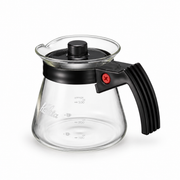 Kalita Glass Coffee Server 300ml in heat-resistant glass with black handle and lid