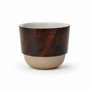Nordic ceramic cup, 200ml, with wood-toned exterior and natural ceramic base