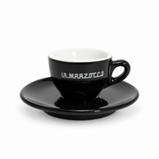 La Marzocco Linea espresso cup in black porcelain with matching saucer