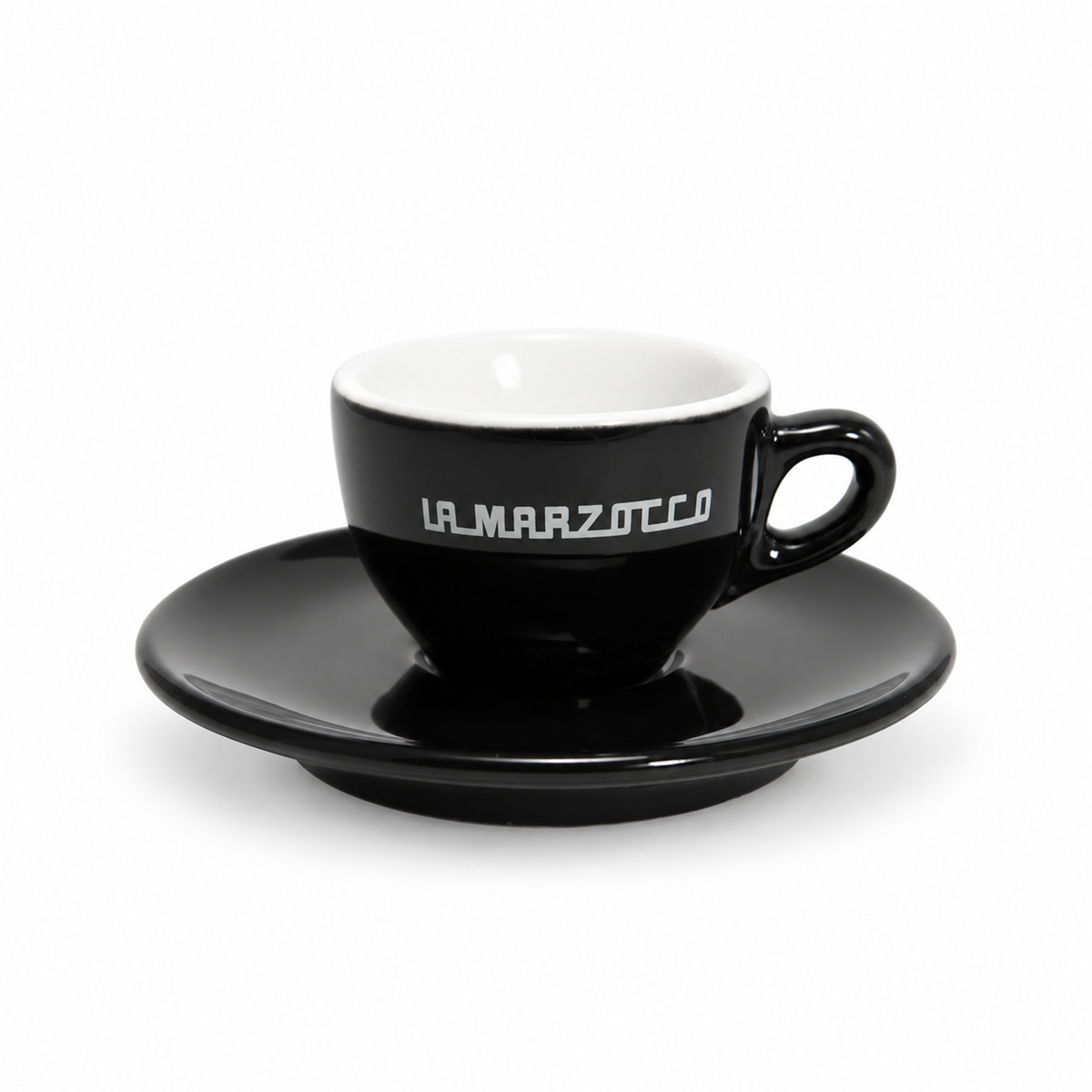 La Marzocco Linea espresso cup in black porcelain with matching saucer