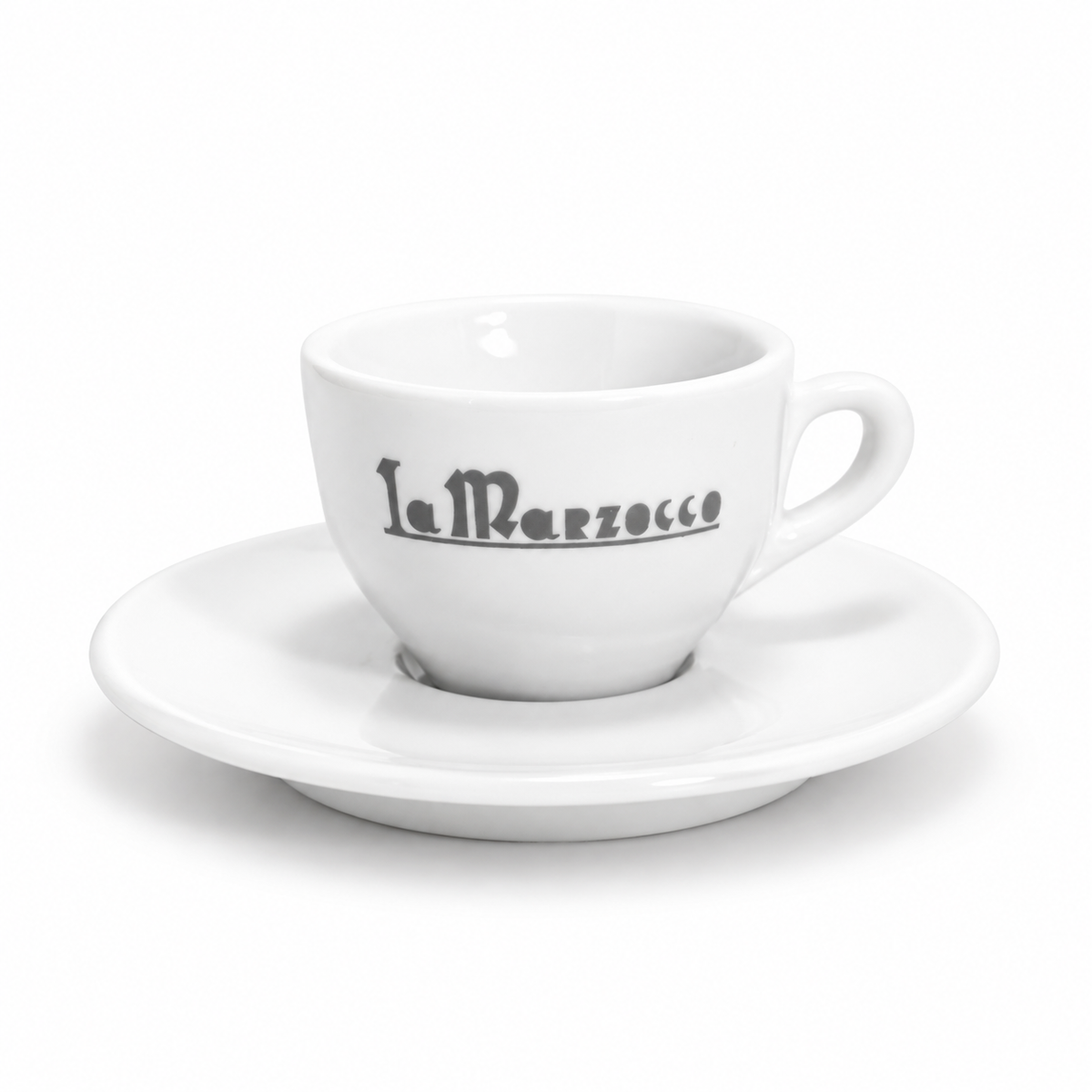 La Marzocco GB5 Classic white porcelain espresso cup with matching saucer