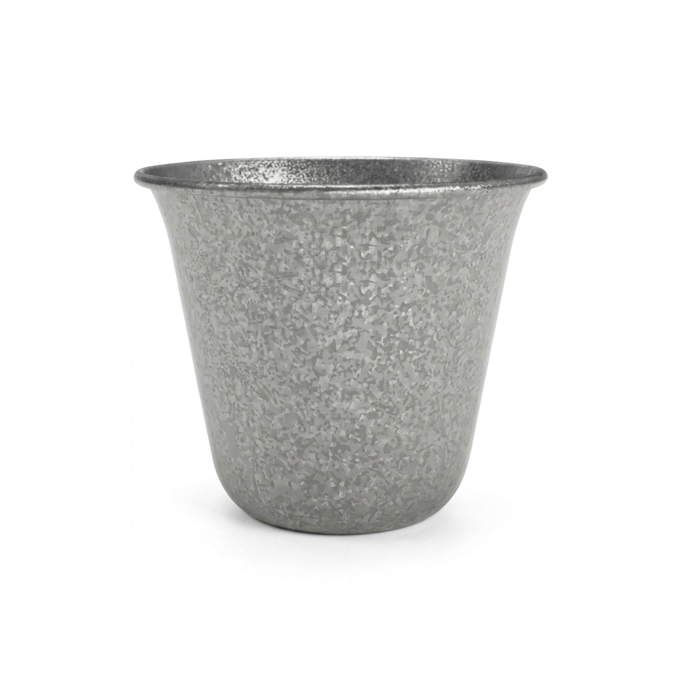 Galvanized metal coffee cup, 350ml, speckled finish, front view