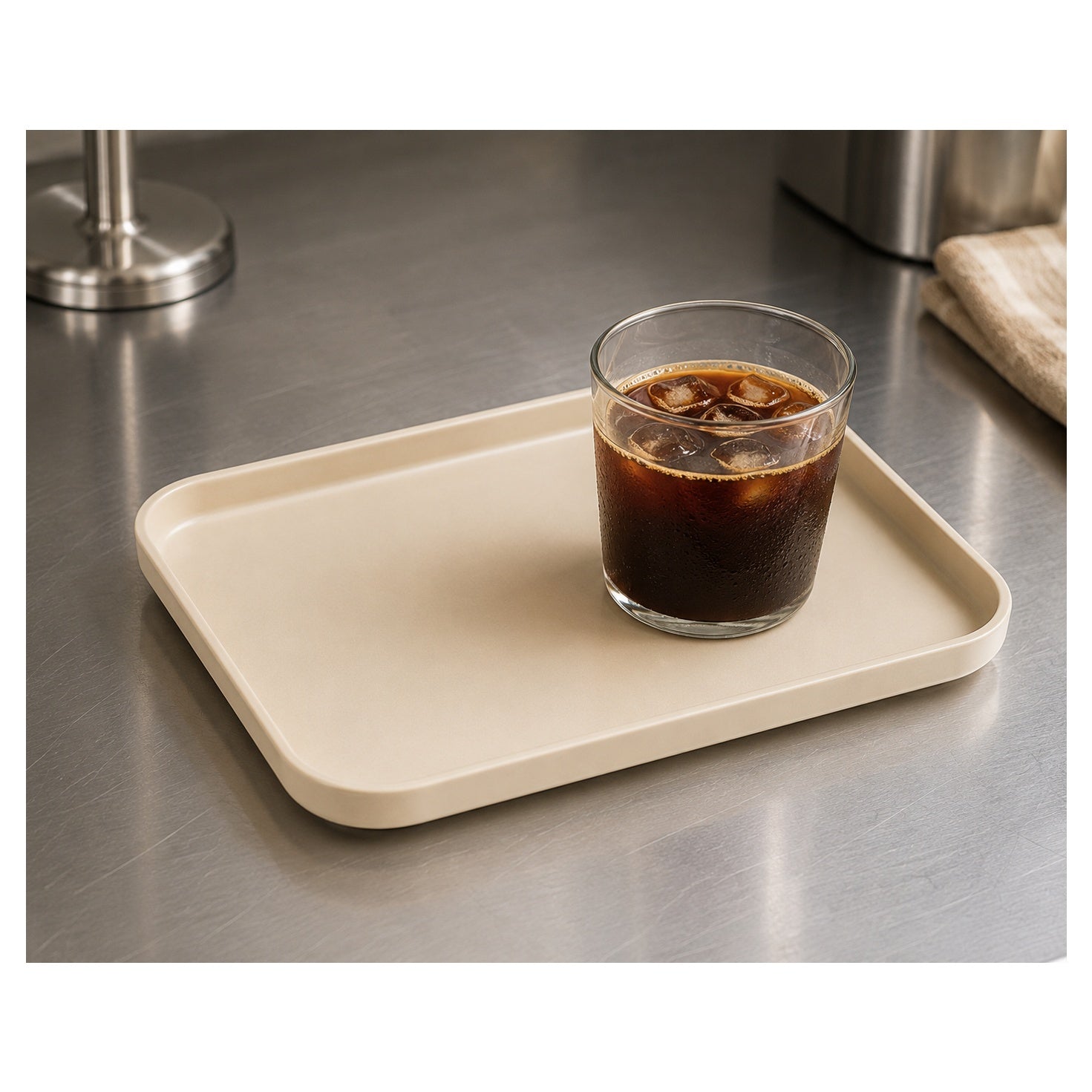 Matte beige serving tray shown with cups on top